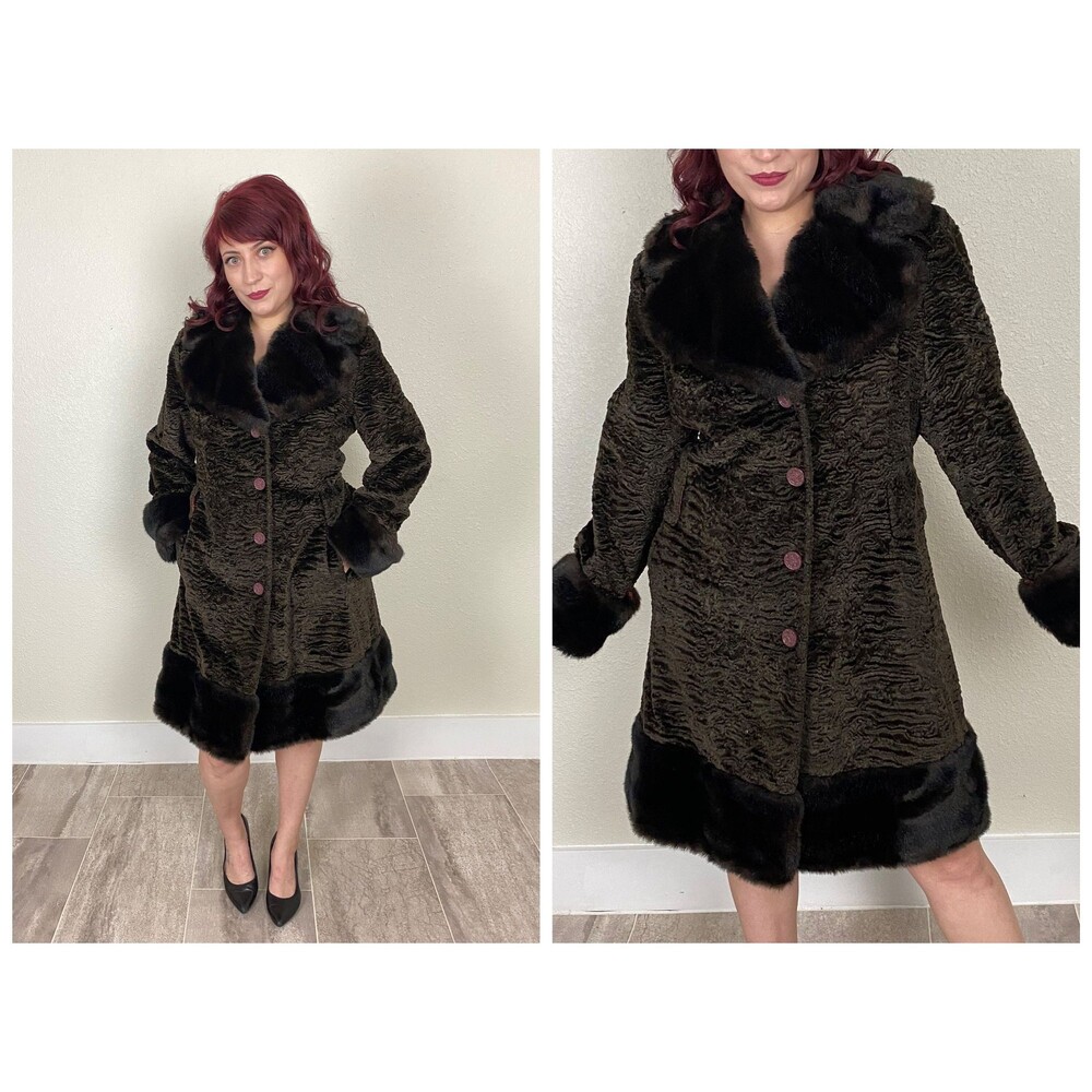 Size M-L | Up to VOLUP Vintage 1970s 70s Brown Faux Persian Lamb Country Pacer